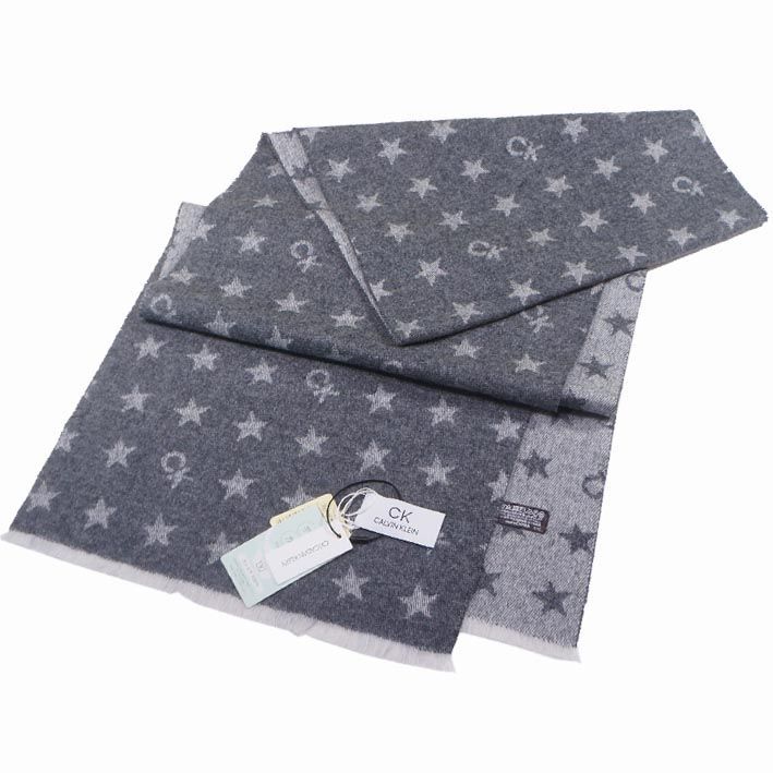 CKカルバンクライン CK CALVIN KLEIN ロゴデザイン カシミヤ100% マフラー メンズ グレー カシミア 無料ラッピング可 プレゼント ギフト