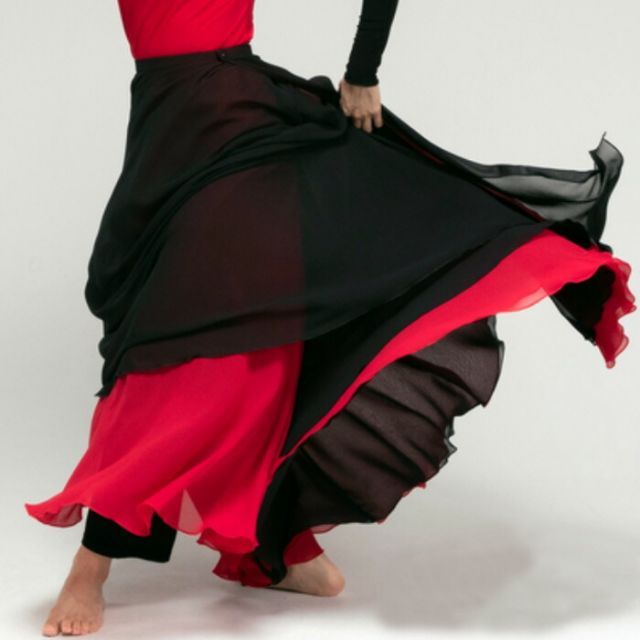 韓国舞踊用衣装チマ スカートシフォン赤黒 巻きスカート buyouchima-26-s 韓国舞踊舞台衣装韓服スカート 韓国 ダンス 衣装 ファッション レディース 韓国ファッション ダンス衣装 スポーツ
