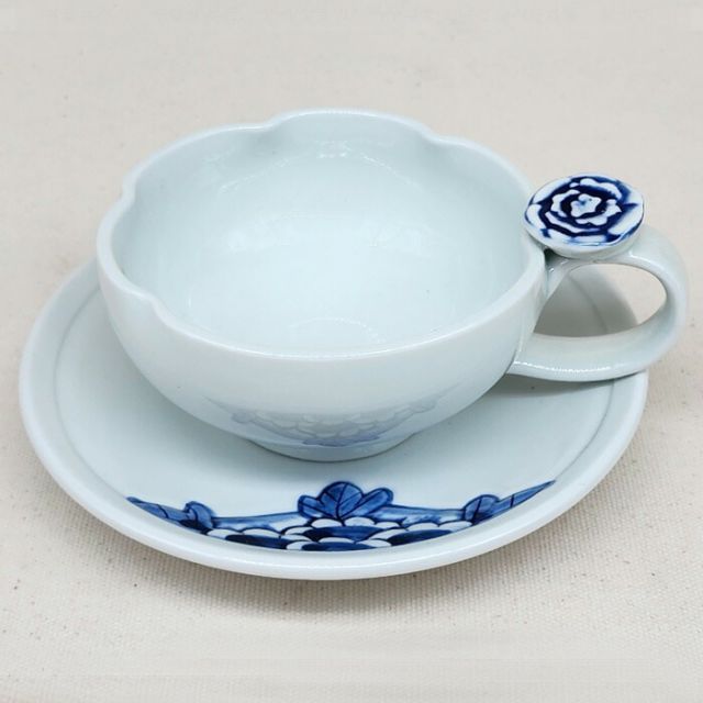 陶器 牡丹 青色 日本製 九谷焼 九谷五彩 磁気 陶器 陶磁器 マグカップ