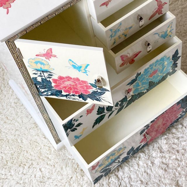 韓国高級螺鈿飾りチェスト 引き出し家具 小物入れ(白)高さ60cm