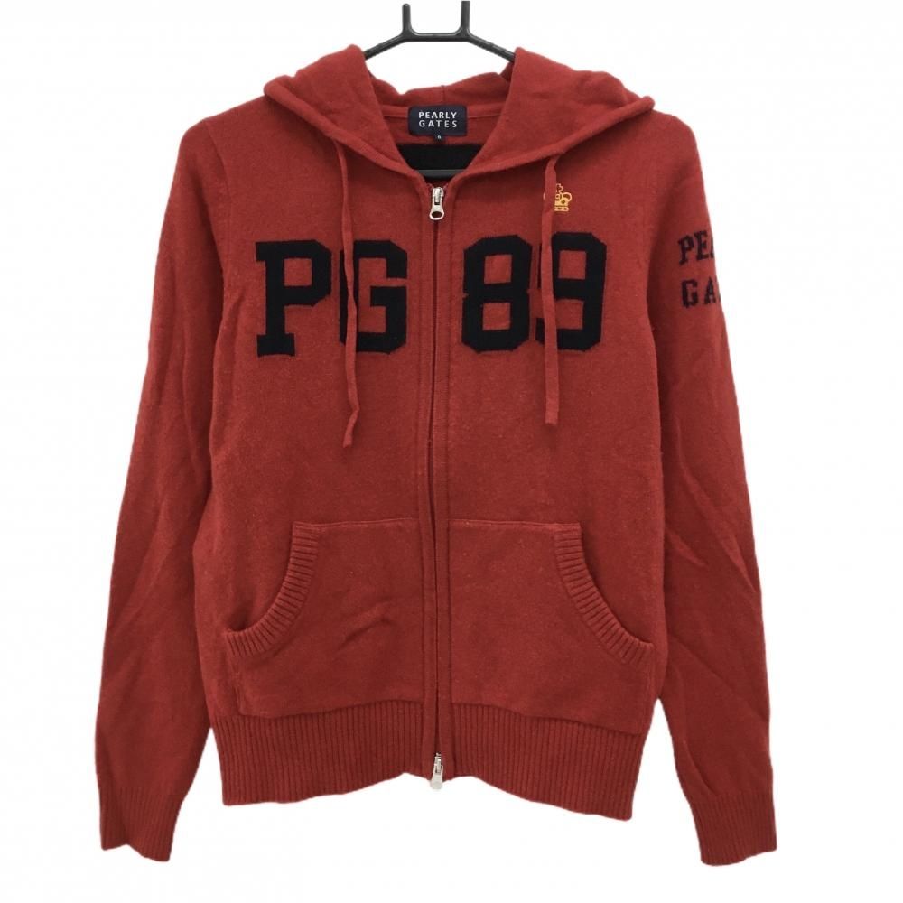 パーリーゲイツ ニットジップパーカー レッド×ネイビー カシミヤ混 背面ボーダー レディース 0 S ゴルフウェア PEARLY GATES