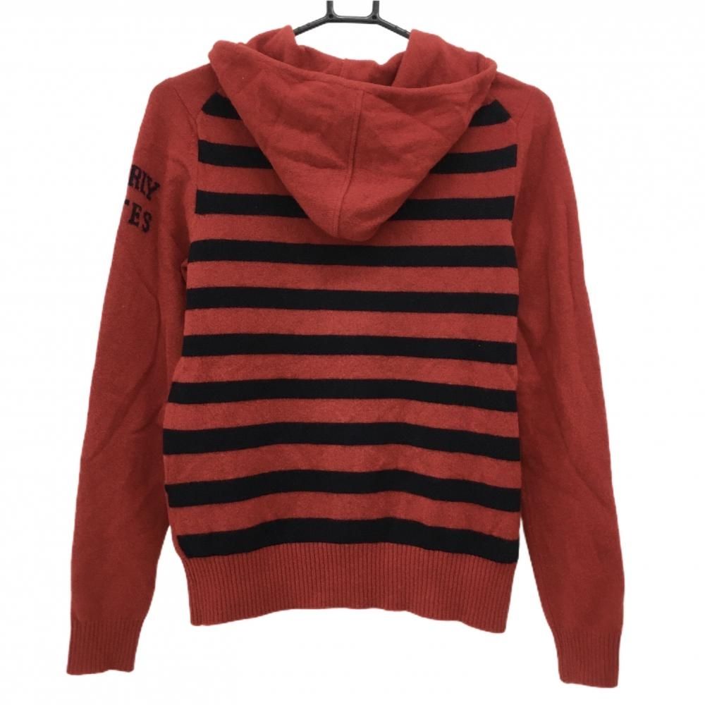パーリーゲイツ ニットジップパーカー レッド×ネイビー カシミヤ混 背面ボーダー レディース 0 S ゴルフウェア PEARLY GATES