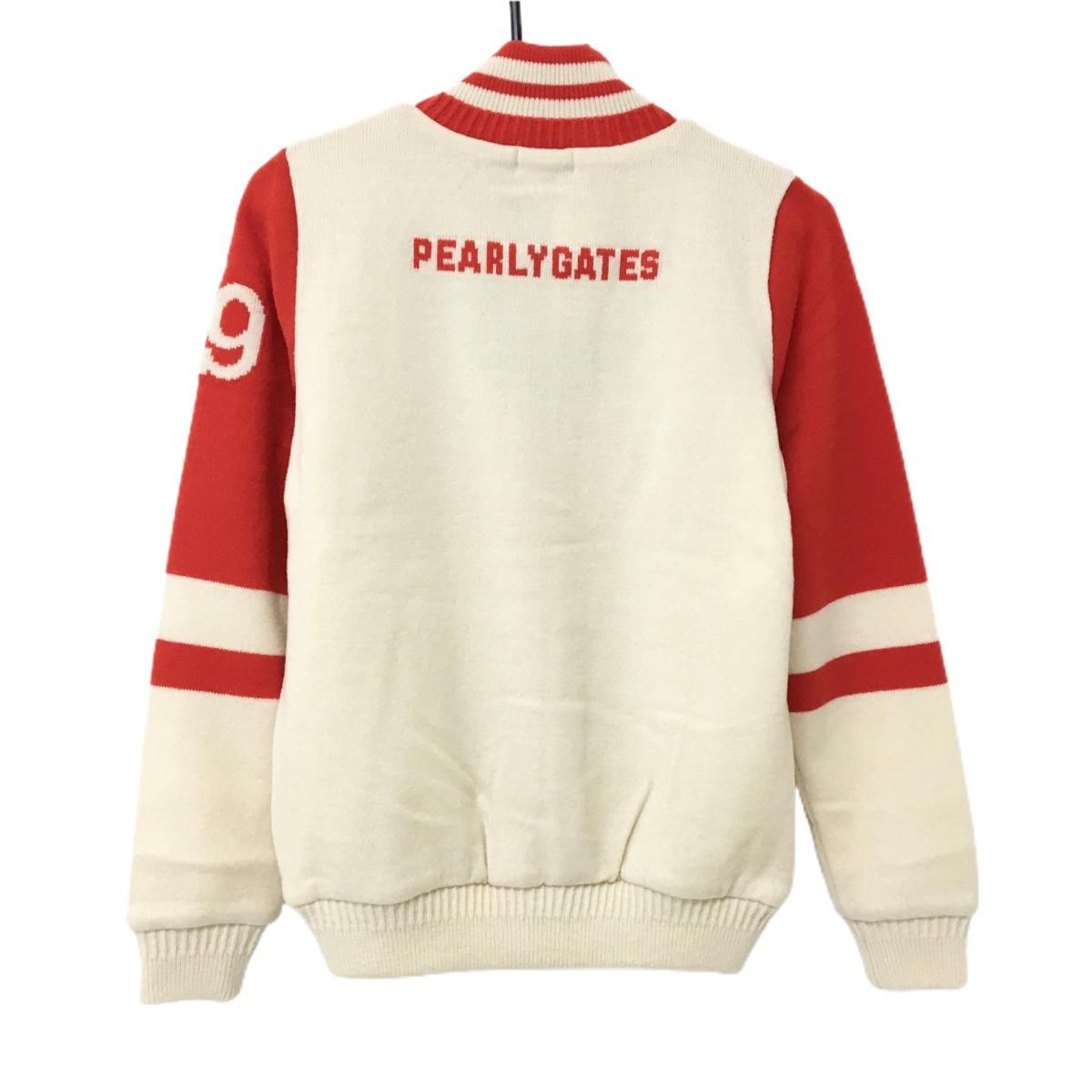 パーリーゲイツ ニットジャケット アイボリー×レッド 裏地メッシュ レディース 1 M ゴルフウェア PEARLY GATES