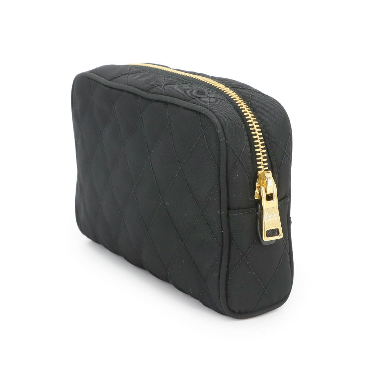 新品同様 プラダ PRADA ポーチ ナイロン ブラック 刺繍 ゴールド 金具