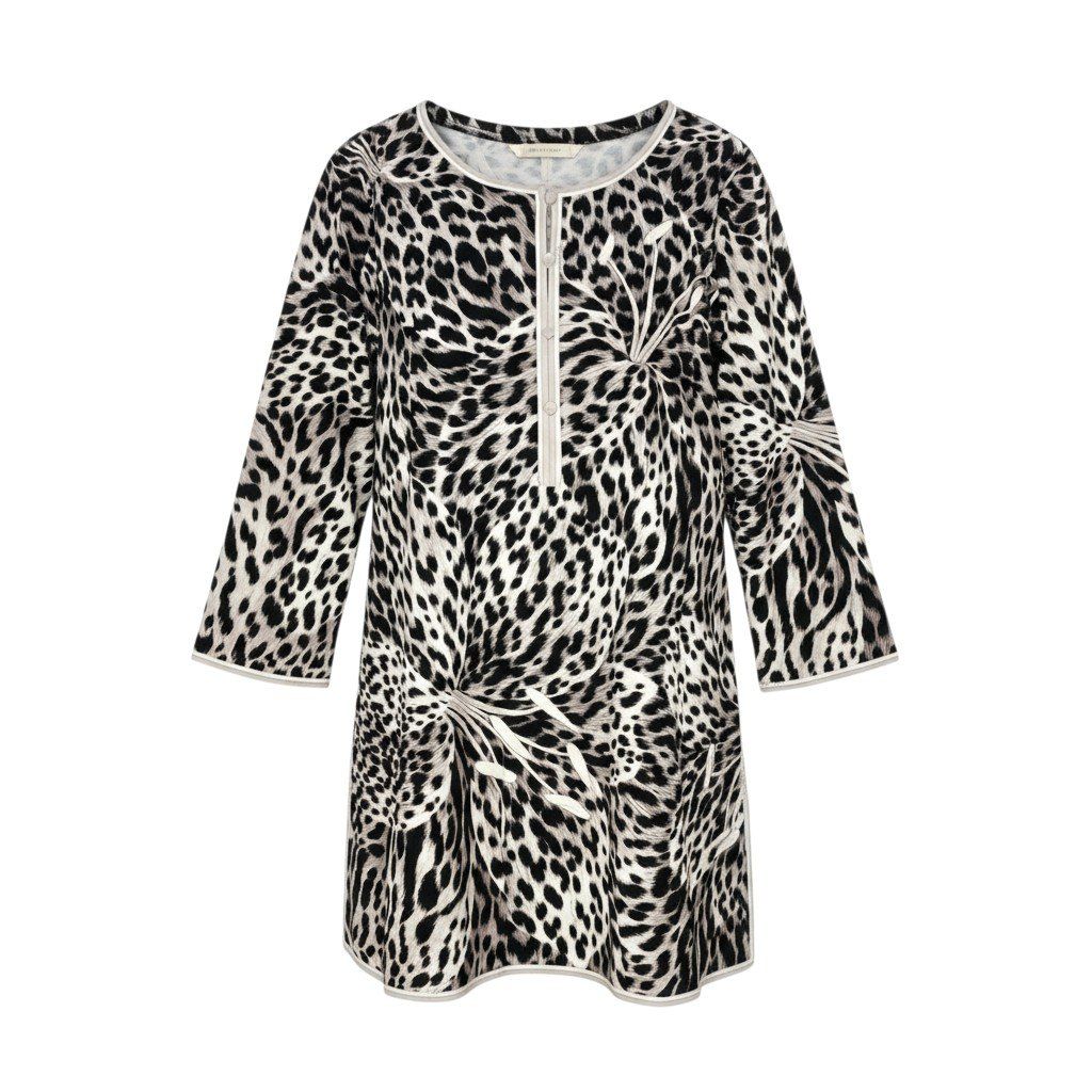 69k7 LEONARD レオナール チュニックワンピース 7分袖 総柄 フラワーモチーフ カンカン素材 レディース 女性用 L マルチ o07t