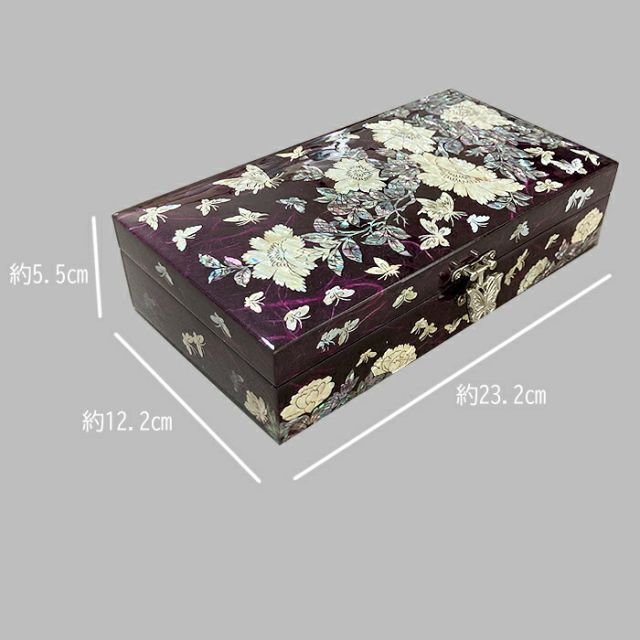 螺鈿細工　螺鈿　ジュエリーボックス　小物入れ　アクセサリーケース　紫 韓国螺鈿宝石箱7牡丹ジュエリーボックス鍵付き2段(パープル) 名刺入