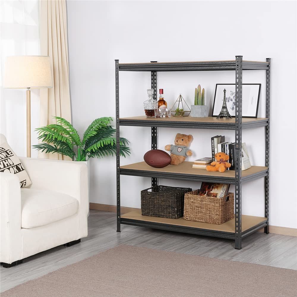 倉庫 作業台 物置 キッチン 高耐荷重 オープンラック 112×60×150cm メタルシェルフ スチールシェルフ ネジなし ガレージ 防サビ加工 コーナーラック ディスプレイ 耐荷重320Kg 収納棚 自由に 高さ調整 オープンシェルフ