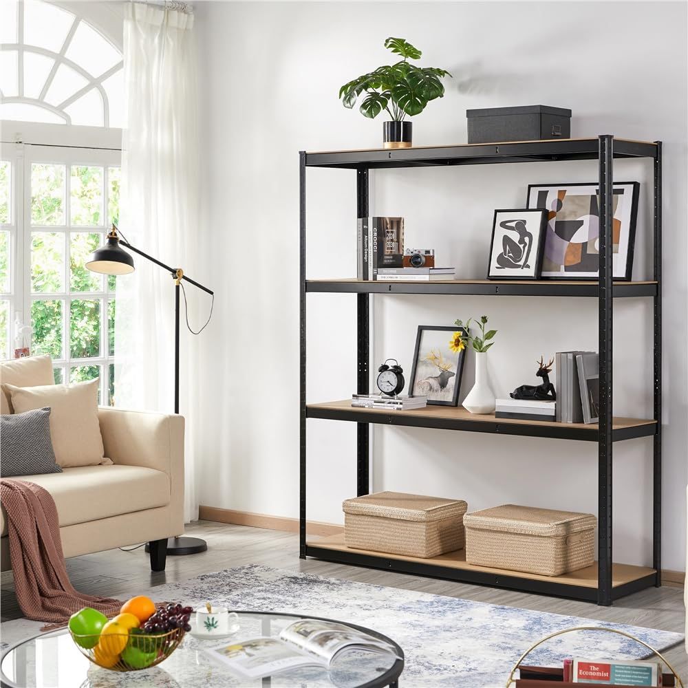 高さ調整可 自由 棚あたり耐荷重265kg 滑り止め脚 組立簡単 4段 手袋付き メタルラック サビ防止 メタルラック 大容量 高さ180 キッチン 物置 奥行き45 倉庫 幅150 ガレージ スチールラック 黒 Yaheetech 150x