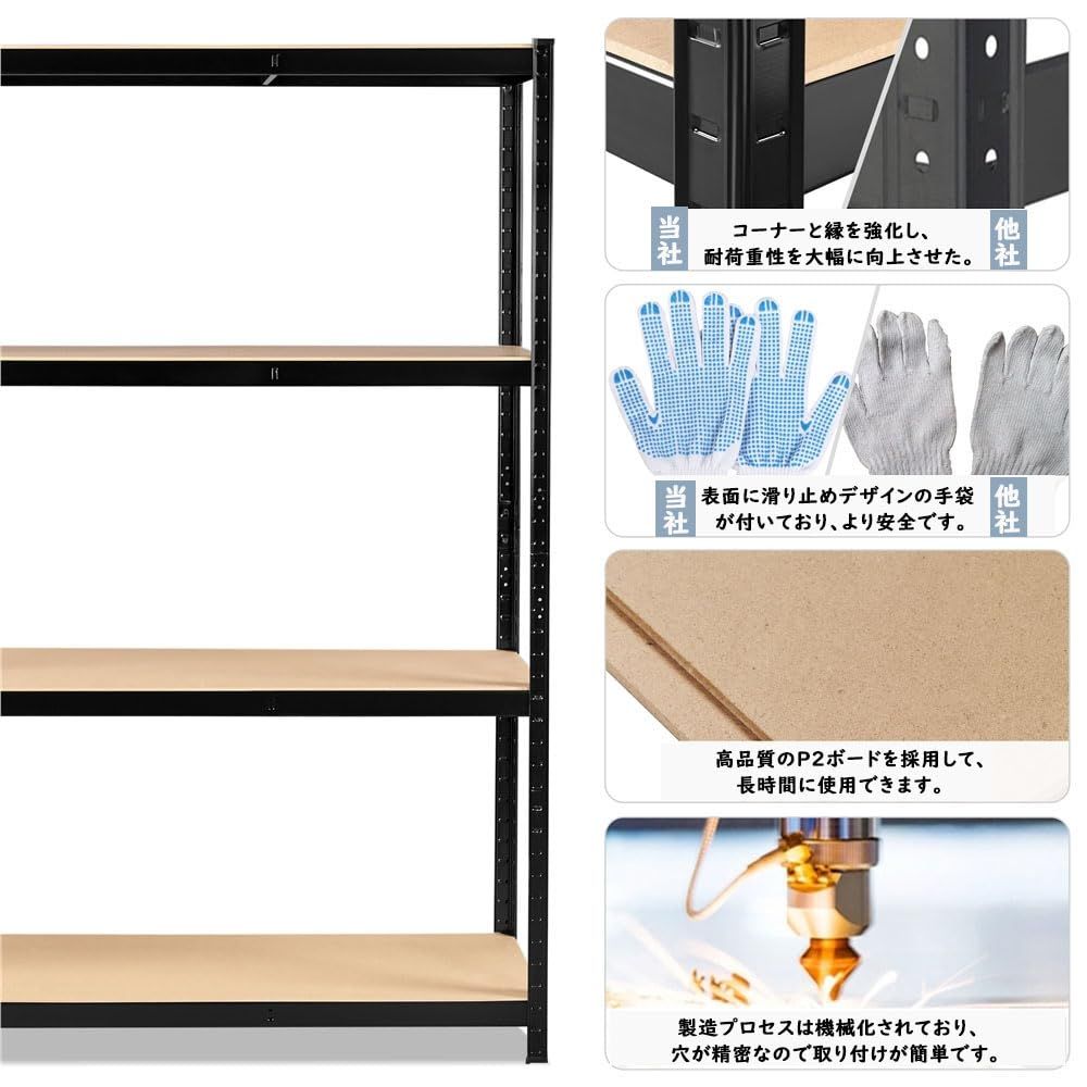 高さ調整可 自由 棚あたり耐荷重265kg 滑り止め脚 組立簡単 4段 手袋付き メタルラック サビ防止 メタルラック 大容量 高さ180 キッチン 物置 奥行き45 倉庫 幅150 ガレージ スチールラック 黒 Yaheetech 150x WWW_OPDRERGINERDOGAN_COM