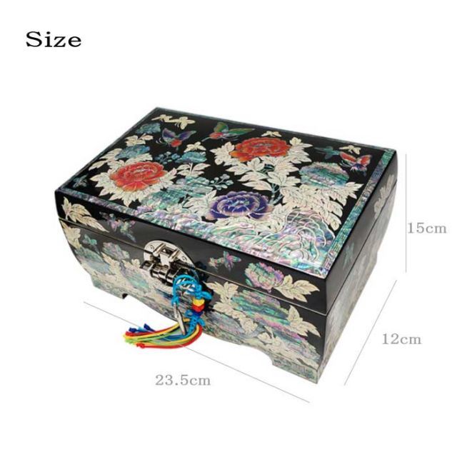 螺鈿の高級ジュエリーボックス鍵付き 盆付き 韓国高級螺鈿宝石箱 牡丹
