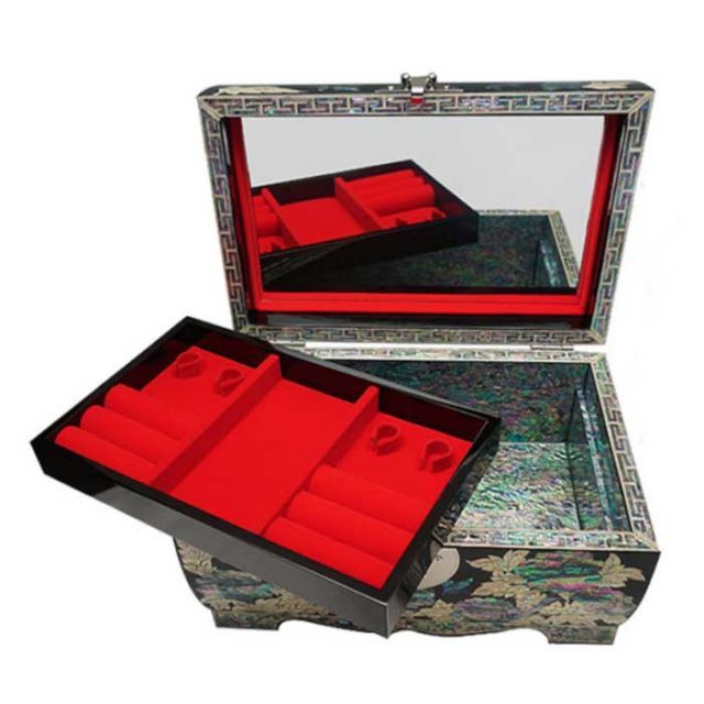 螺鈿の高級ジュエリーボックス鍵付き 盆付き 韓国高級螺鈿宝石箱 牡丹
