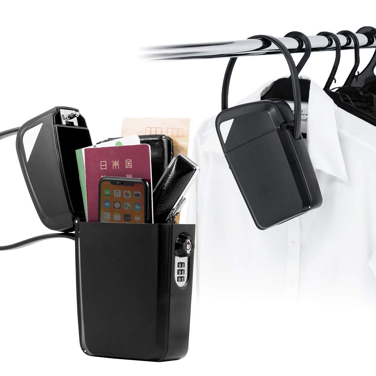 サンワダイレクト セキュリティボックス 隠せる 品入れ 3桁ダイヤル錠 鍵付き 防水 収納 幅9.7 cm×奥行4 cm×高さ18 cm ワイヤー調整 吊り下げ型 200-SL 070