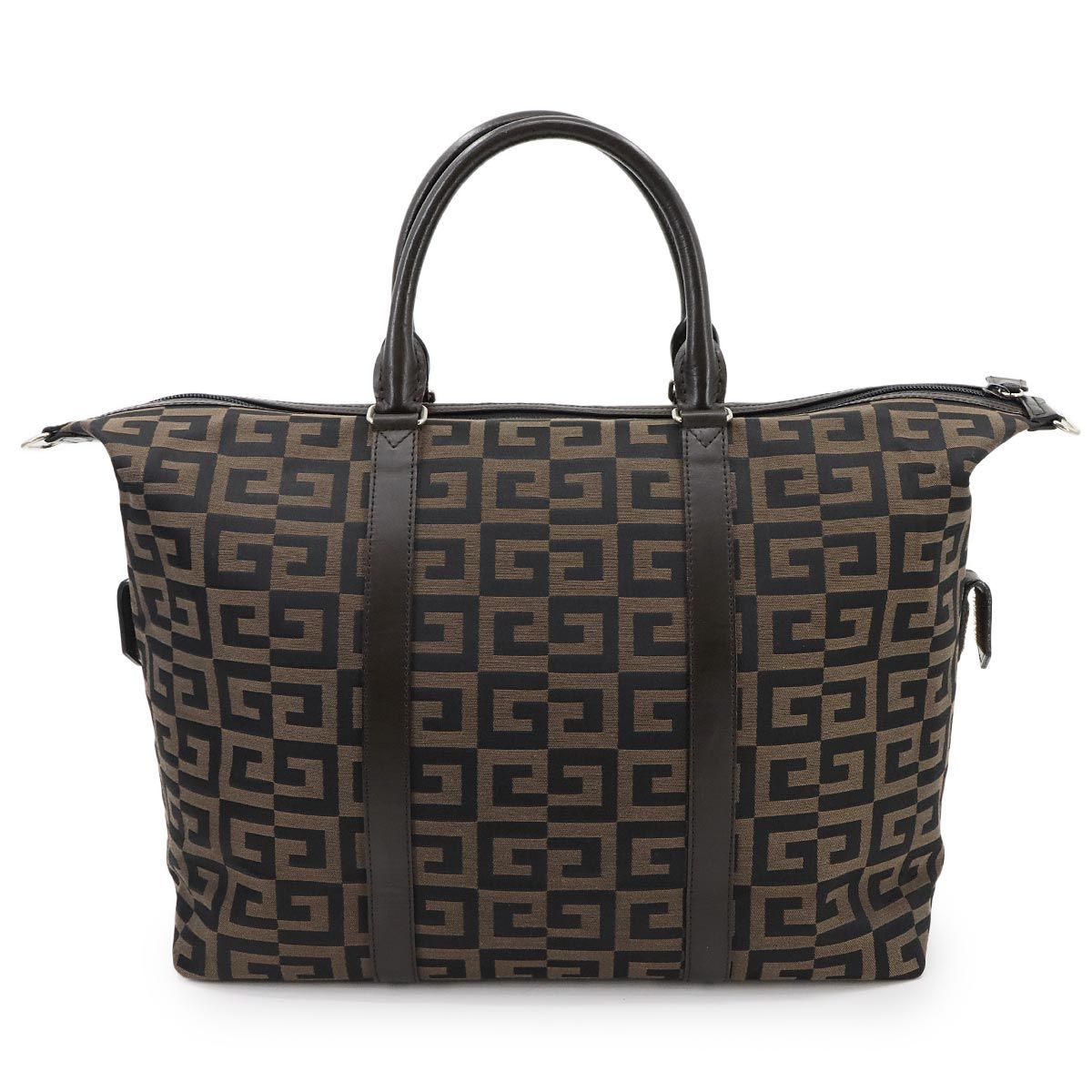 ジバンシィ GIVENCHY 2way ボストン ショルダー バッグ ナイロンキャンバス レザー ブラウン ブラック シルバー 金具 90299468