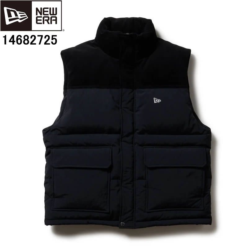 NEW ERA ニューエラ 14682725 ダウンベスト コーデュロイ ナイロン コンビ ブラック メンズアウター メンズベスト コーデュロイ生地 ューエラ14682725 ユニセックスダウンベスト アウター ベスト 男女兼用 ニューエラロゴ おしゃれ