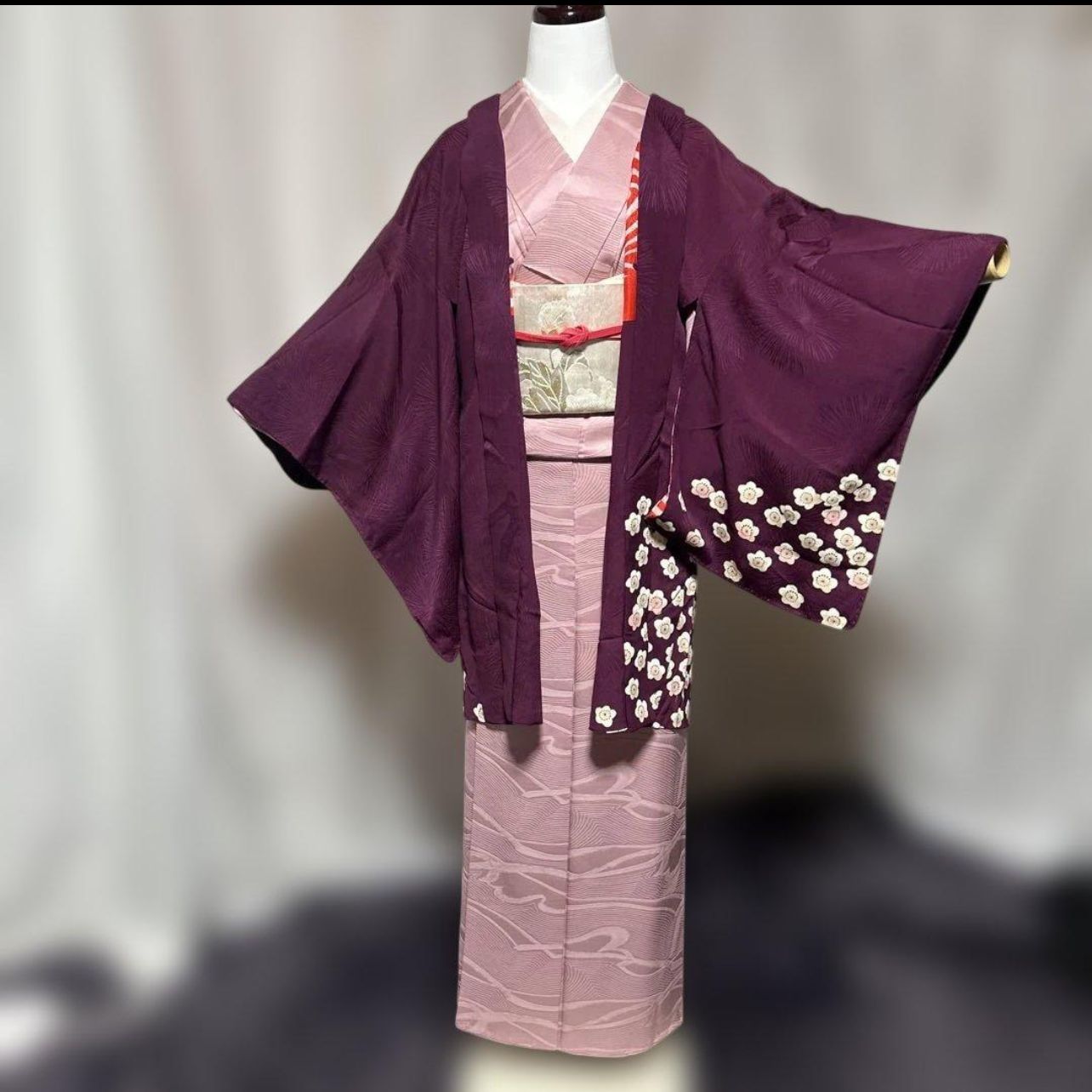 袷 正絹 羽織 長羽織 ロング 友禅 Beautiful Long Silk Haori Jacket Yuzen Dyed Formal Kimono Coat Excellent Condition
