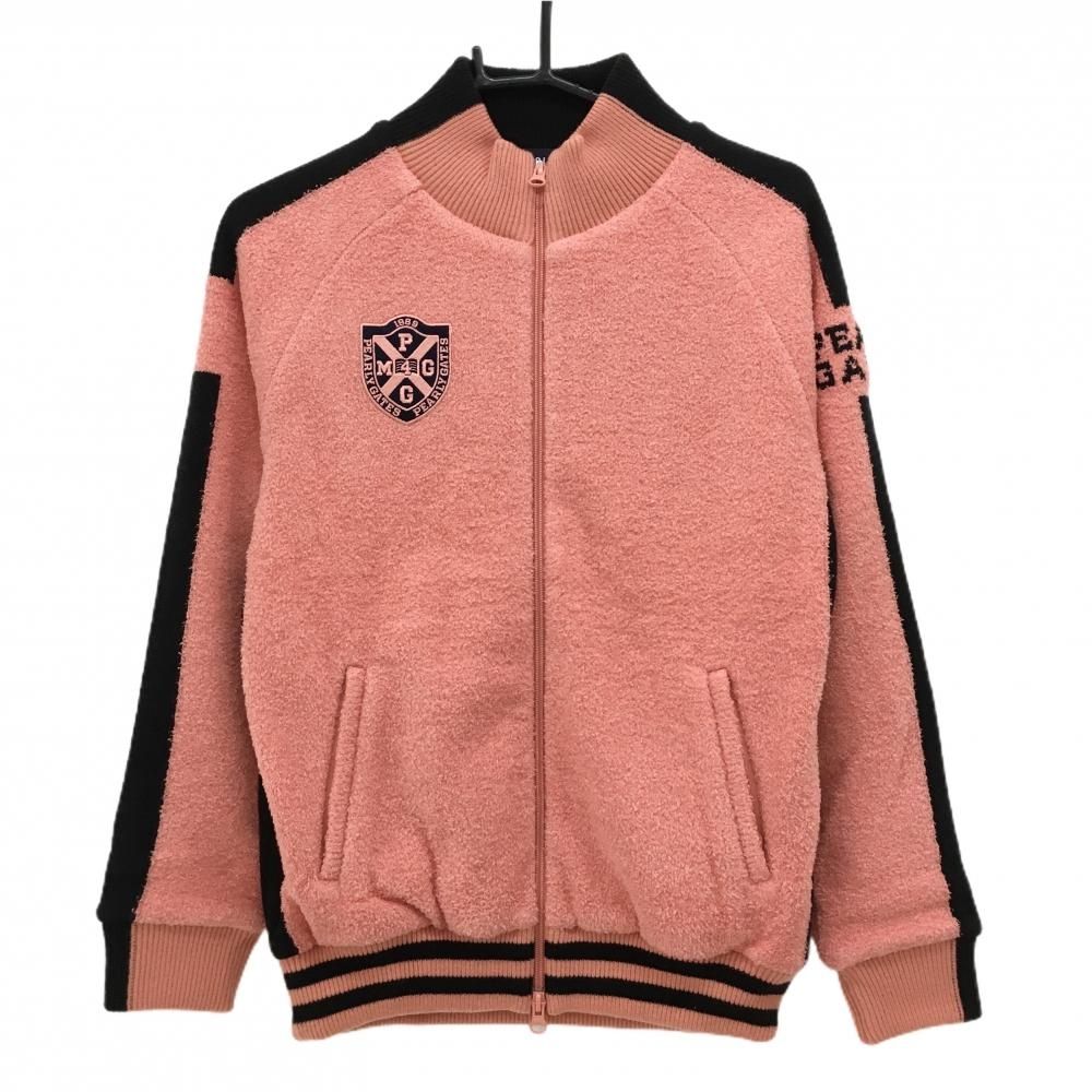 パーリーゲイツ ニットジャケット ピンク系×黒 裏地メッシュ コットン混 レディース 1 M ゴルフウェア PEARLY GATES