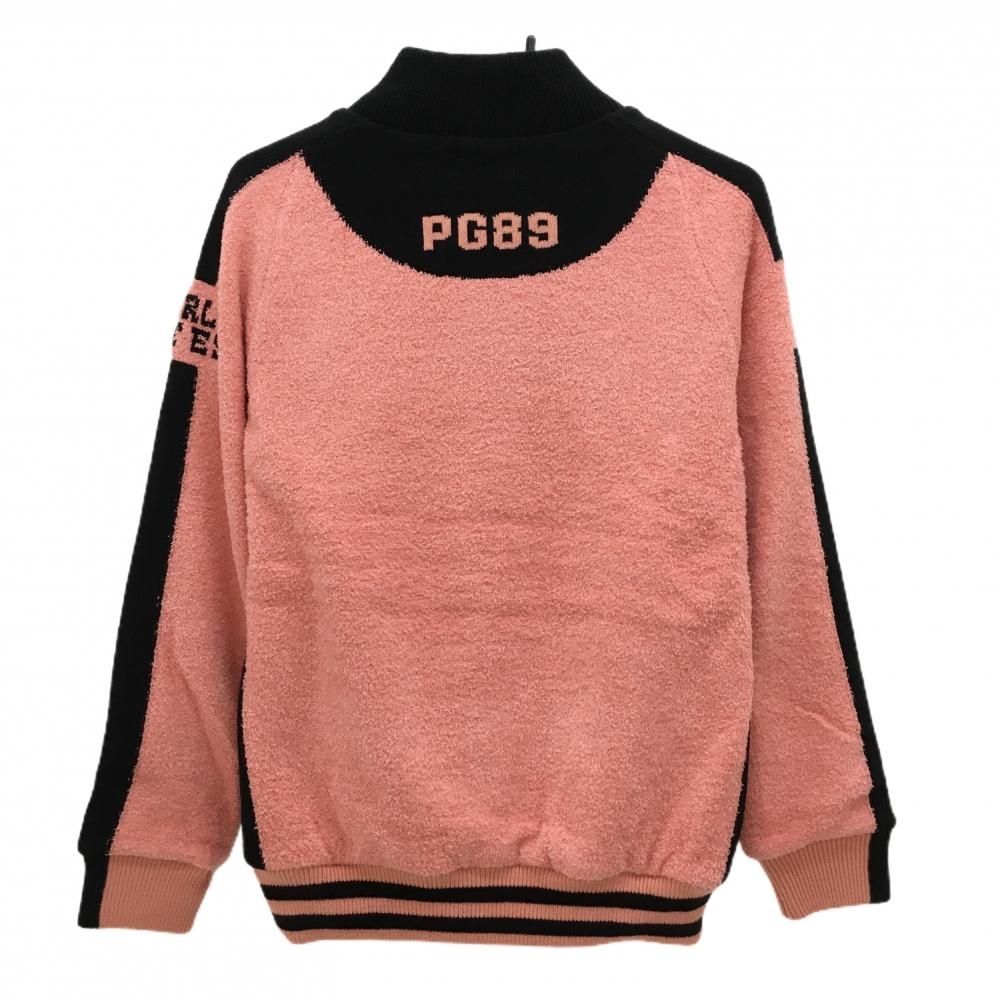 パーリーゲイツ ニットジャケット ピンク系 黒 裏地メッシュ コットン混 レディース 1 M ゴルフウェア PEARLY GATES