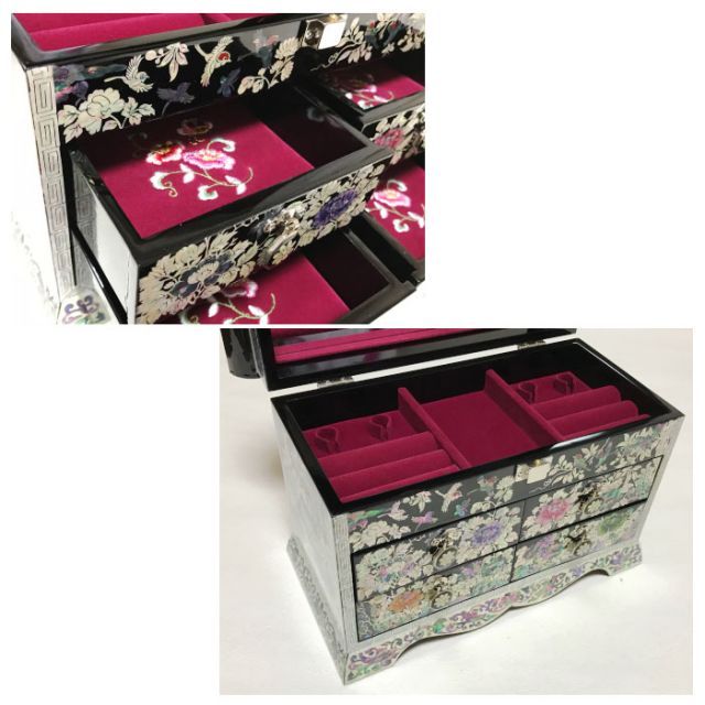 韓国漆螺鈿宝石小物入れ 鶴花□komonoire-23-s【宝石箱】【ジュエリー