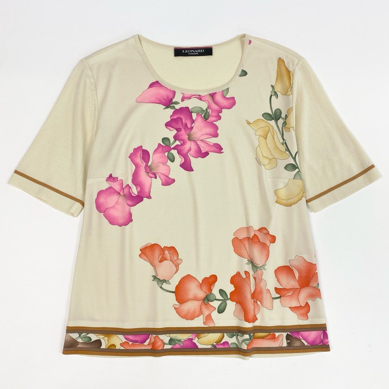 69k7 LEONARD レオナール チュニックワンピース 7分袖 総柄 フラワー
