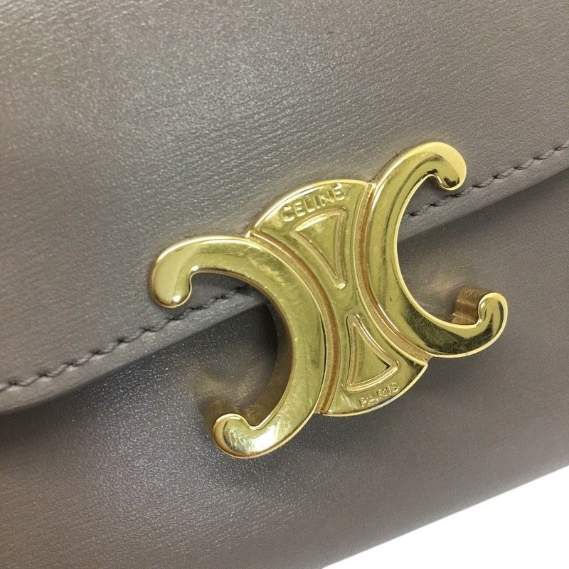 美品 セリーヌ カーフスキン トリオンフ コンパクト 折り財布 グレージュ