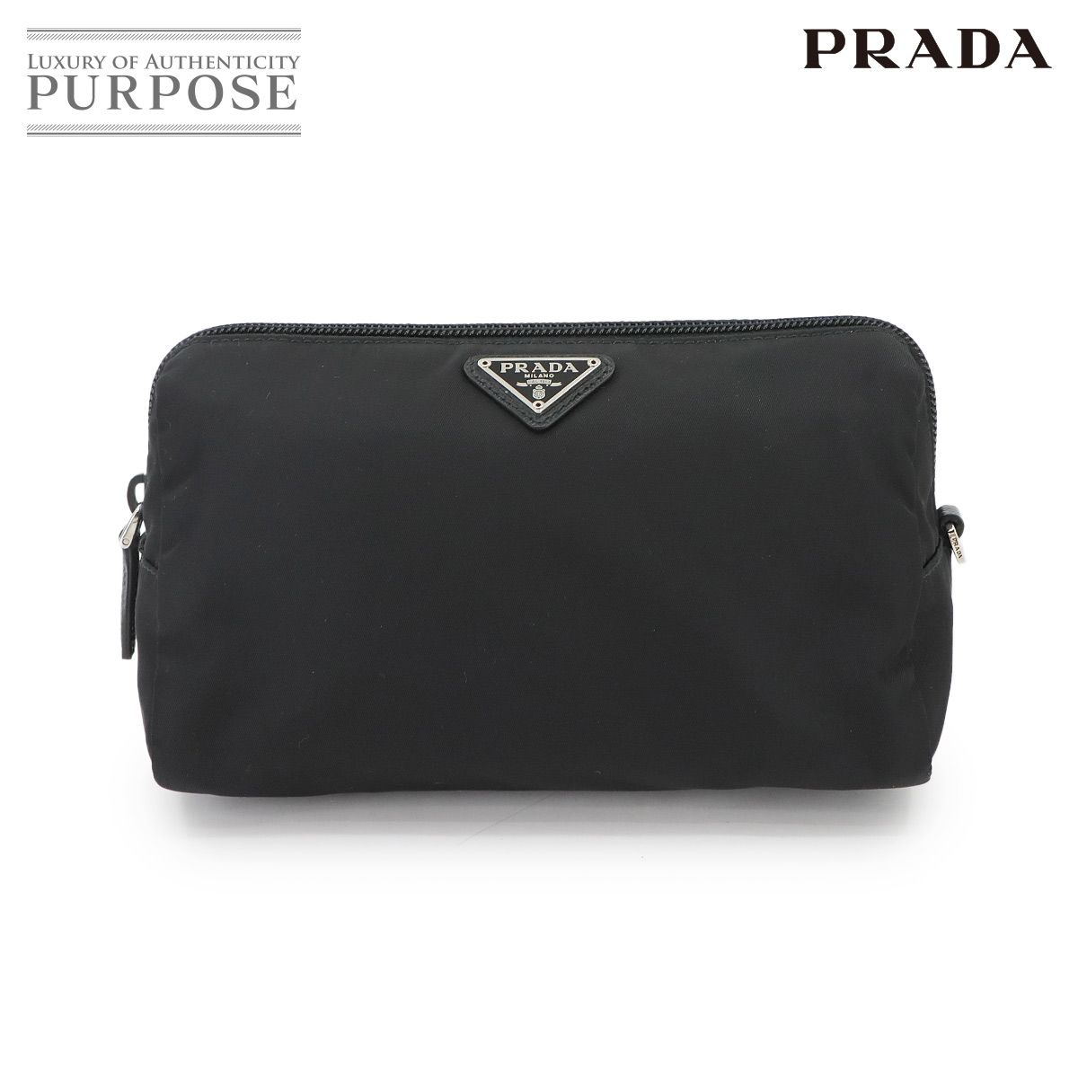プラダ PRADA ポーチ ナイロン サフィアーノレザー ブラック 1NE693 シルバー 金具 Pouch 90301547