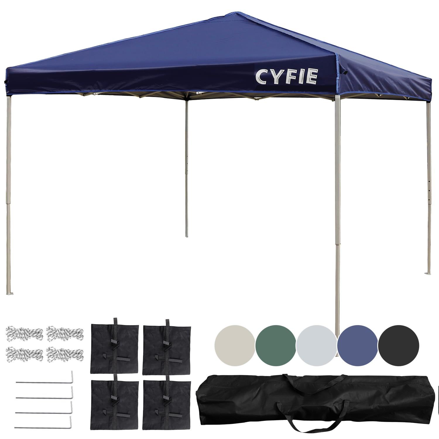CYFIE タープテント 3mx3m ワンタッチ 大型 日除け 高耐水 3階段高さ調節 簡易設営 アウトドア キャンプ BBQ イベント 運動会 収納袋付き ブルー