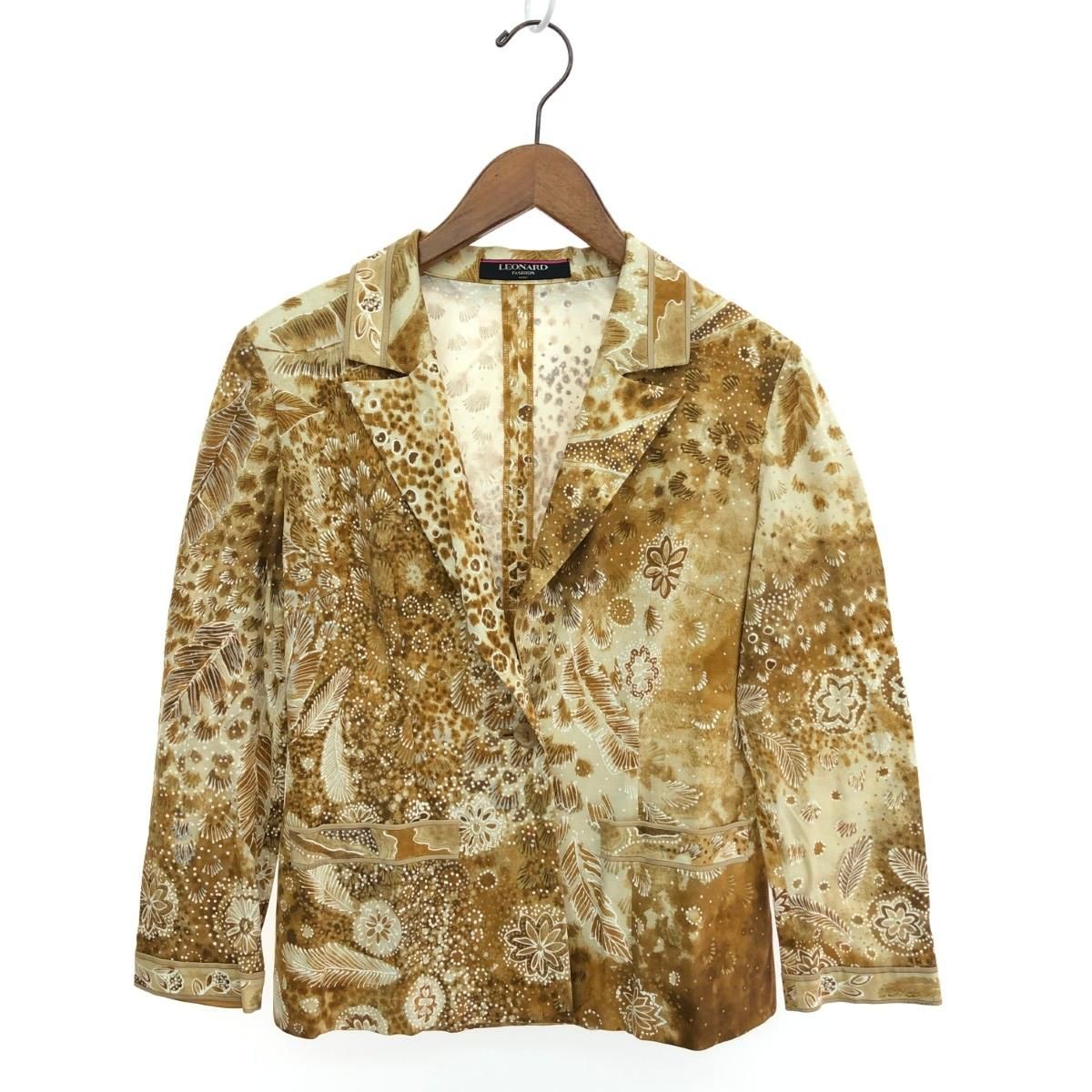 レオナール　綿100% ジャケット レオナール 中綿ジャケット 大きいサイズXL リバーシブル 花柄 トリム