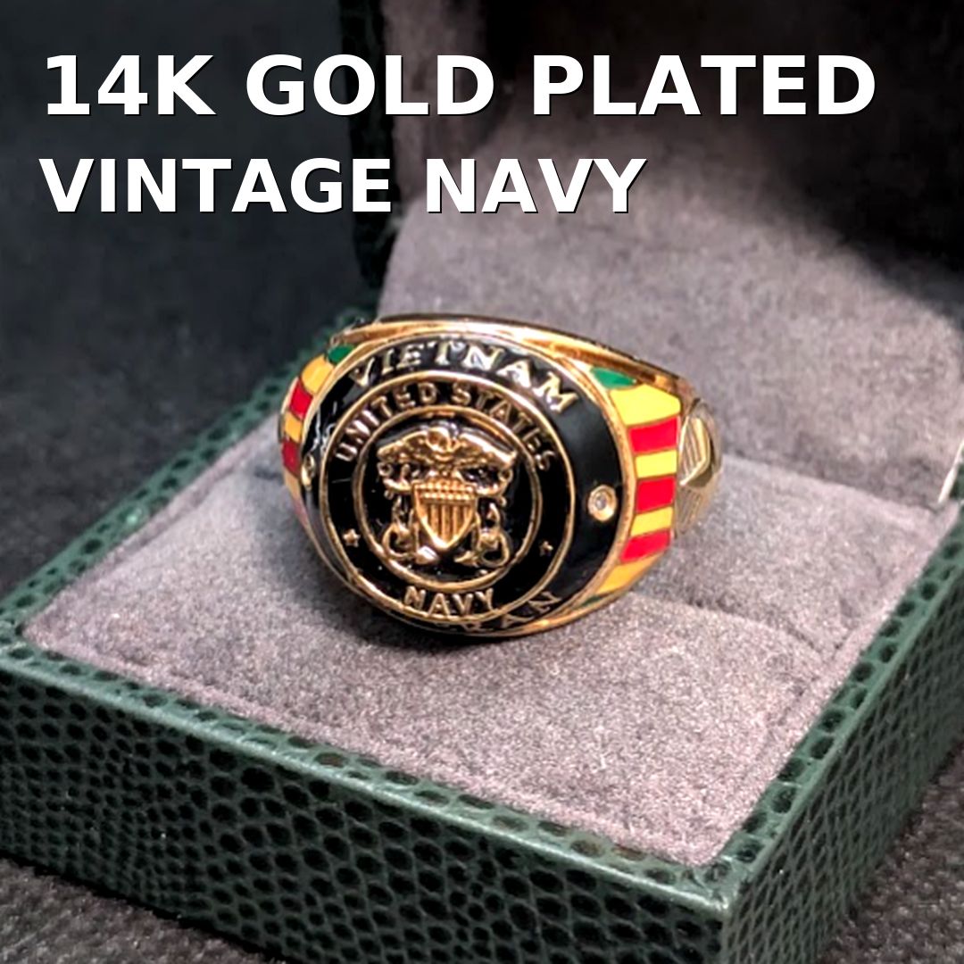 ダンベリーミント アメリカ海軍 ベトナム帰還兵 リング 14 Kゴールドプレート 約21.5号 16.8 g ヴィンテージ ミリタリー
