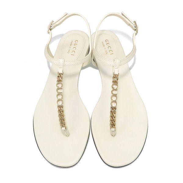 GUCCI グッチ ロゴ チェーン フラット サンダル ストラップ サイズ38 アイボリー あり 47351