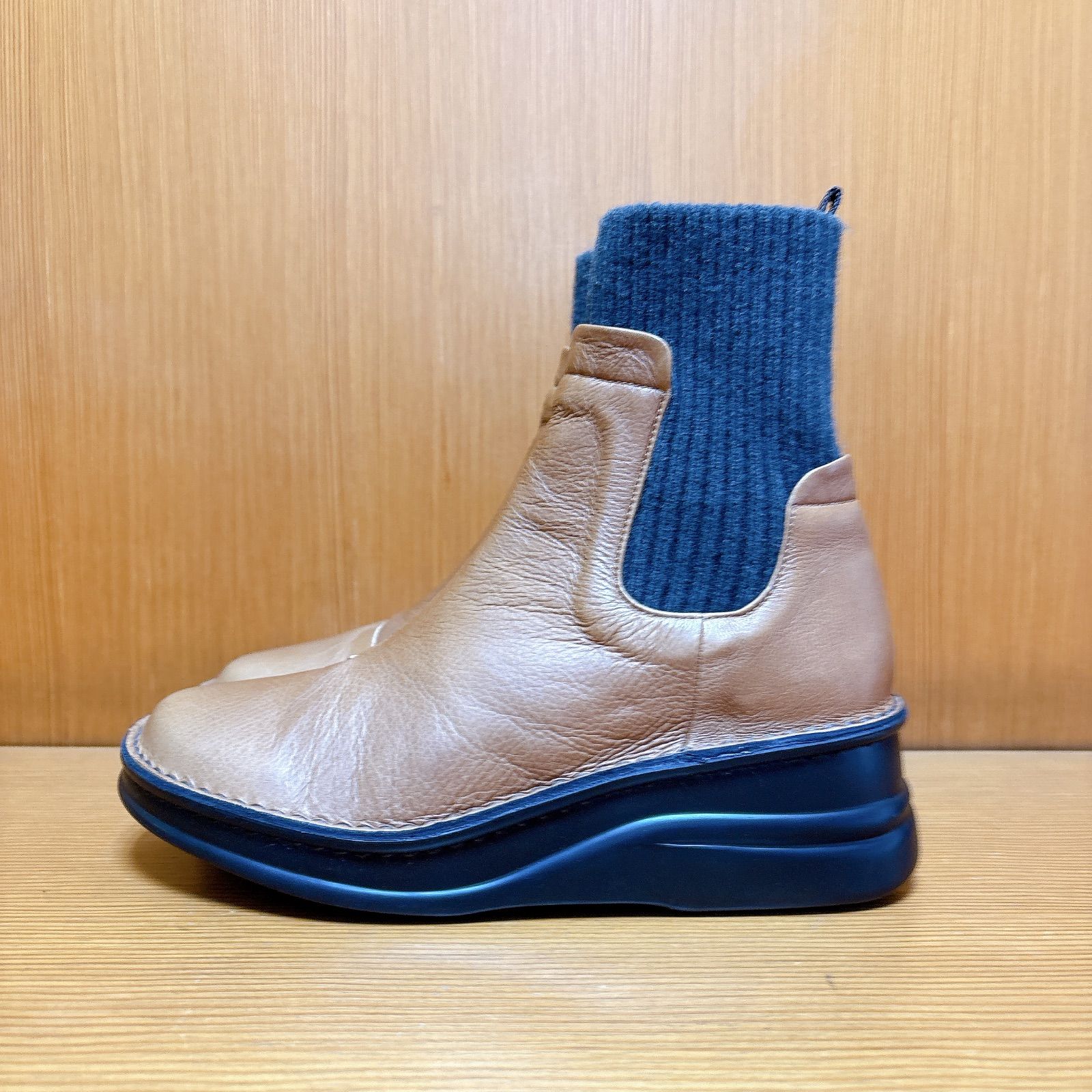 おしゃれ 本革 ブーツ ニット 暖かい 足快適 外反母趾 A-OK エーオーケー ブラウン 高品質