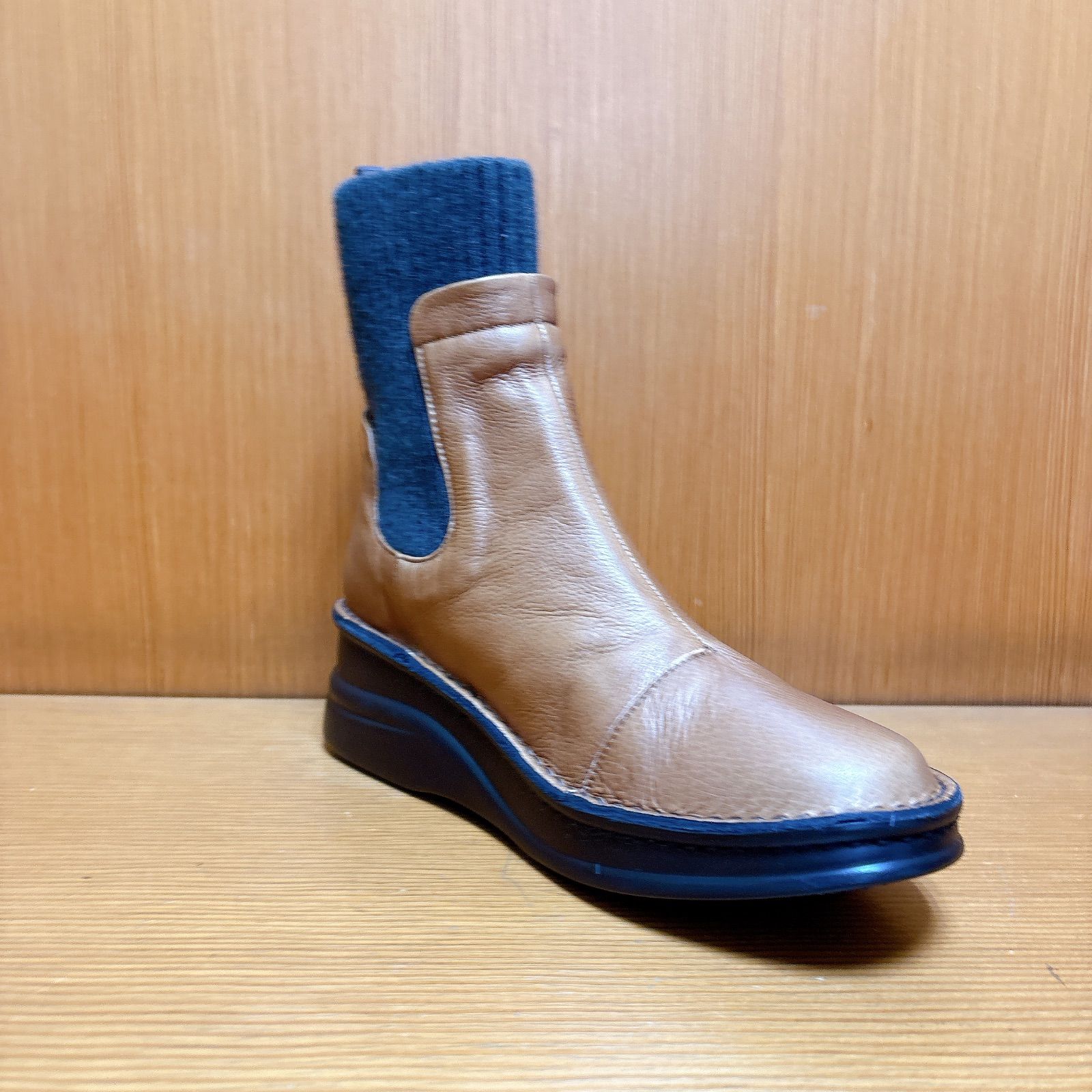  おしゃれ 本革 ブーツ ニット 暖かい 足快適 外反母趾 A-OK エーオーケー ブラウン 高品質 サイドゴアブーツ ブーツ