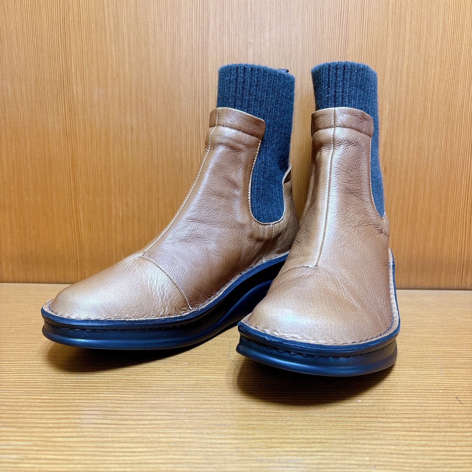 おしゃれ 本革 ブーツ ニット 暖かい 足快適 外反母趾 A OK エーオーケー ブラウン 高品質