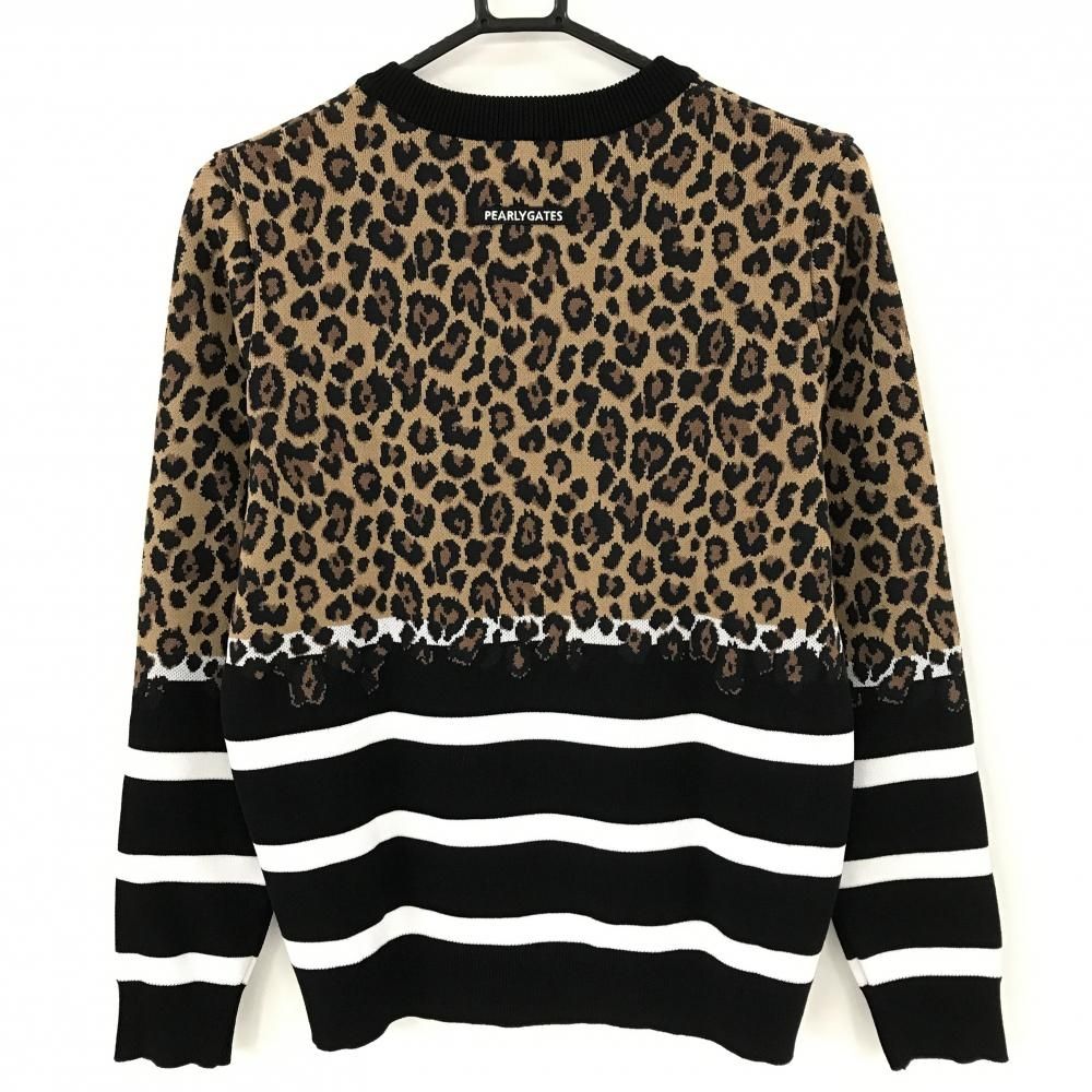 パーリーゲイツ セーター 黒×ブラウン 一部レオパード ニット レディース 2 L ゴルフウェア PEARLY GATES