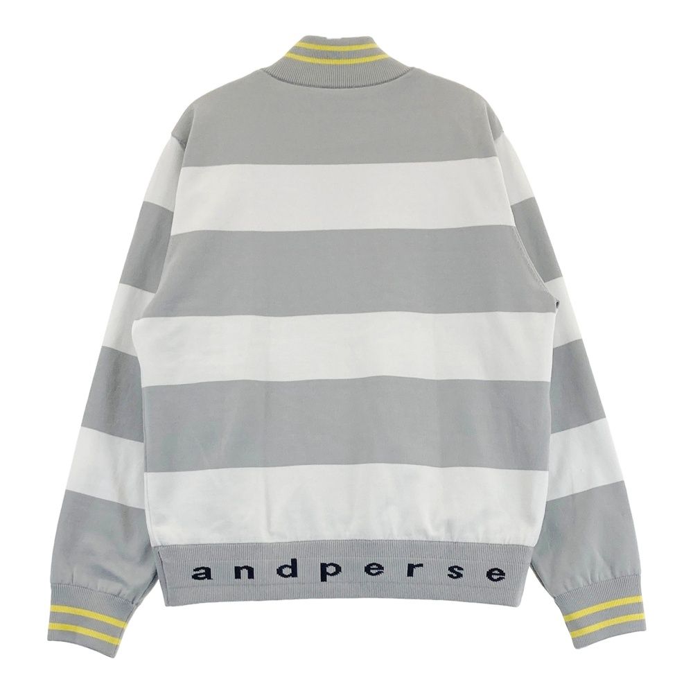 サイズ L AND PER SE アンパスィ モデル 裏地付ニット ジップジャケット ボーダー柄 グレー系 ゴルフウェア レディース ストスト
