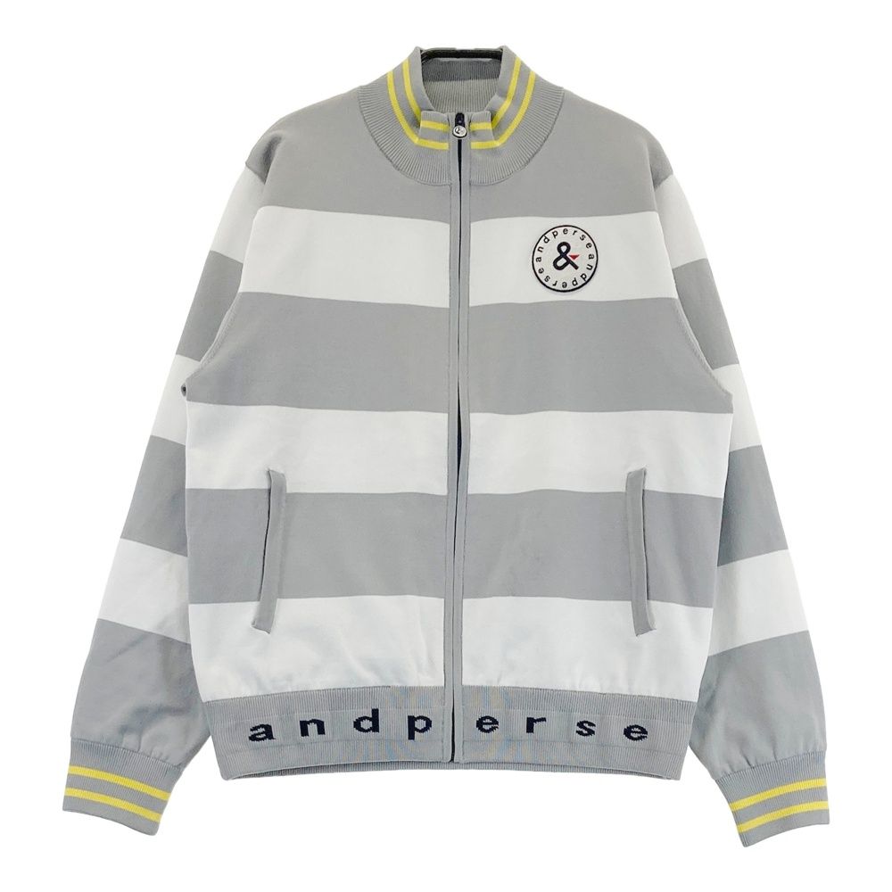 サイズ L AND PER SE アンパスィ モデル 裏地付ニット ジップジャケット ボーダー柄 グレー系 240101557278 ゴルフウェア レディース ストスト