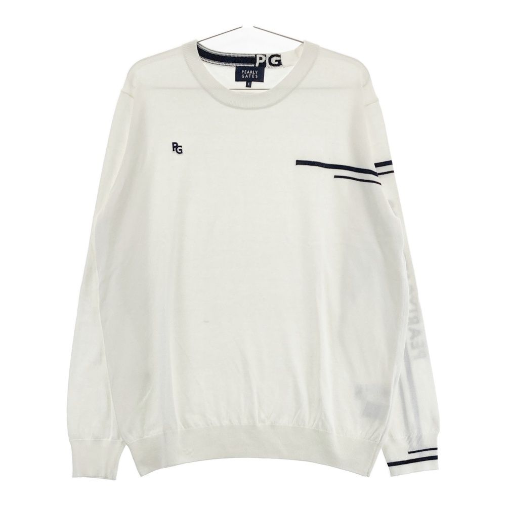 サイズ 6 PEARLY GATES パーリーゲイツ モデル ニットセーター 袖ロゴ ホワイト系 240101557331 ゴルフウェア メンズ ストスト