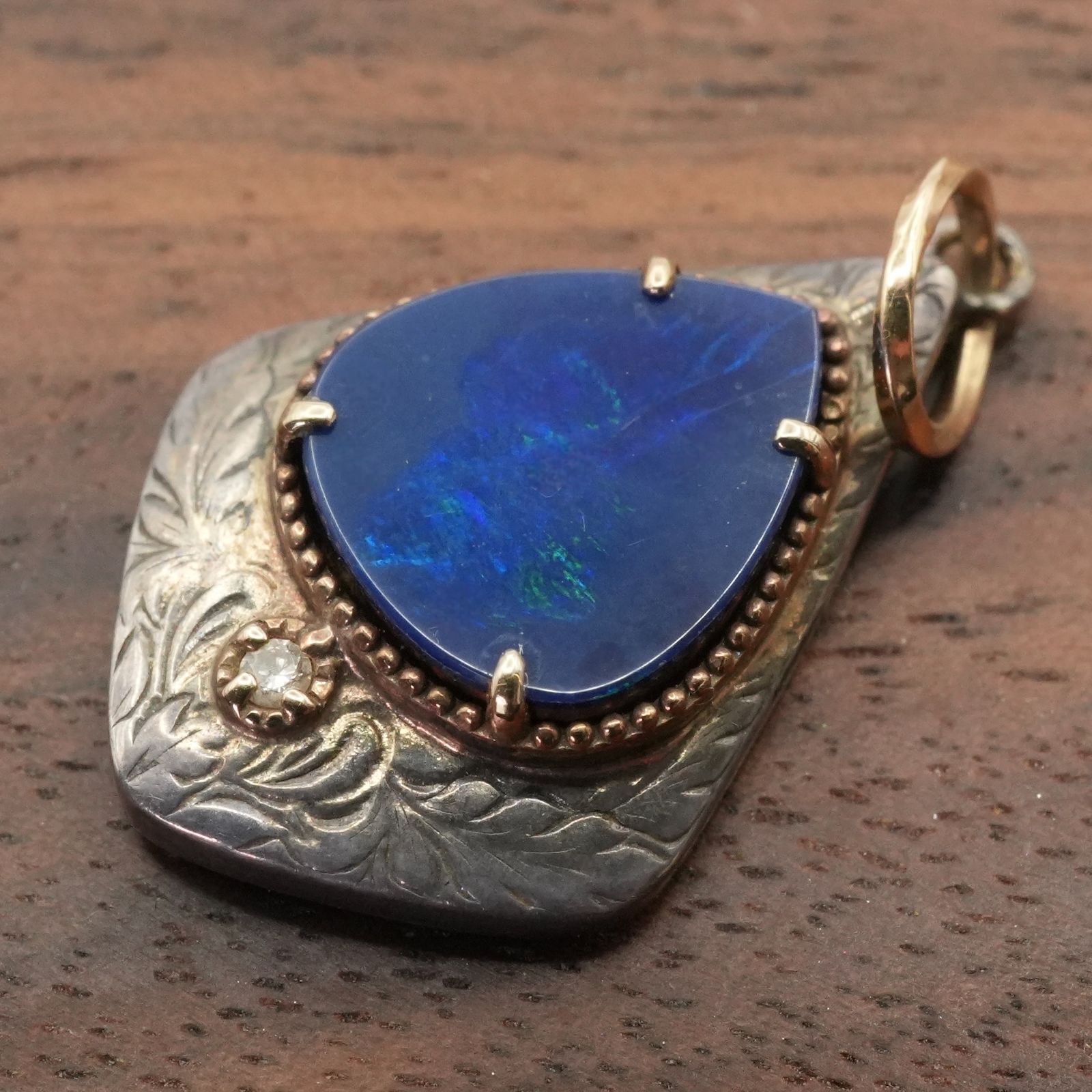 アガット K 10×シルバー タブレットオパール ダイヤ トップ 24-4974 S