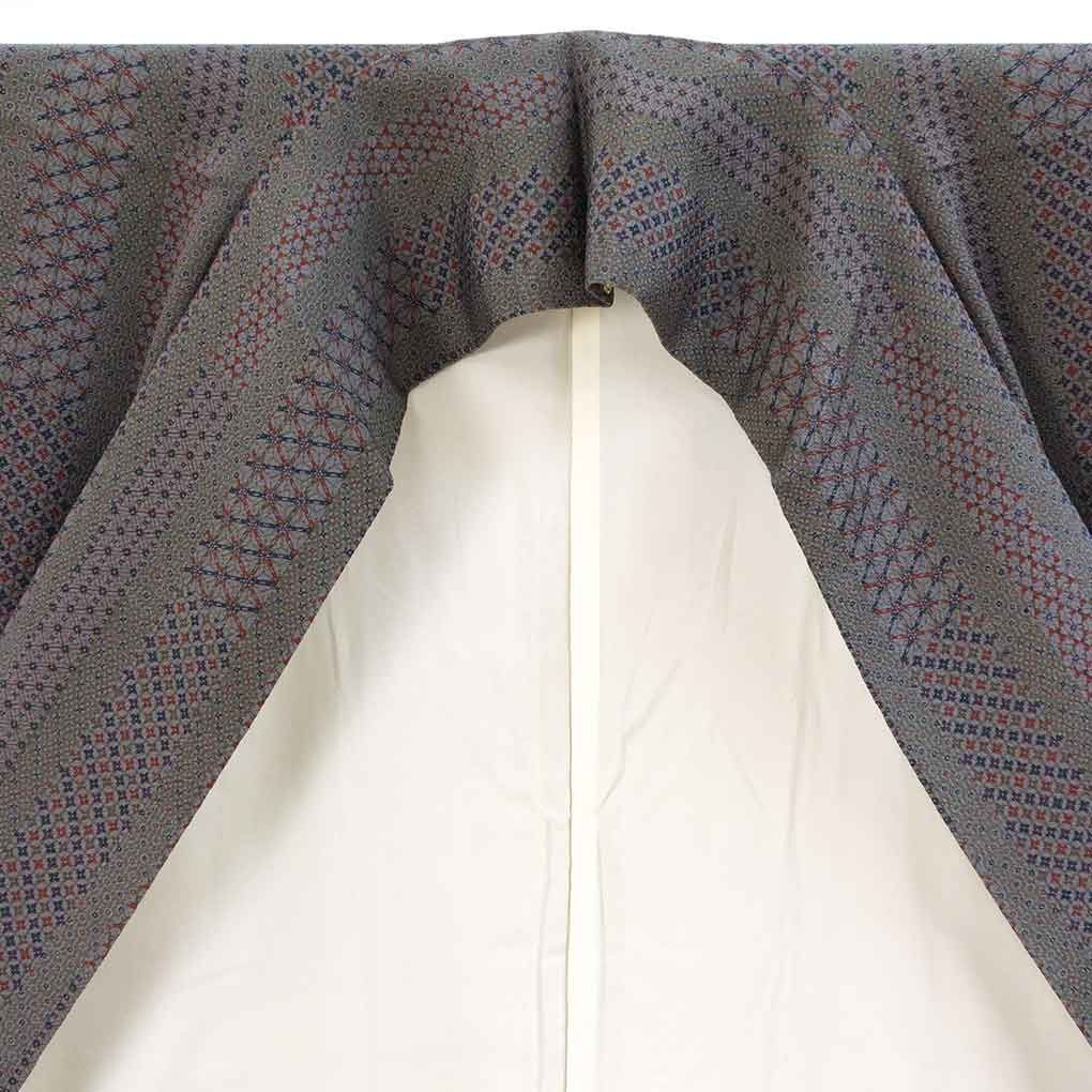  小紋 身丈162 cm 裄65 前幅23 後幅30 袖丈44 袖幅32 レディース 袷 連続模様 裄Mサイズ 秋冬春用 正絹 シルク グレー リメイク リユース リサイクル 呉服のきくや 小紋 着物