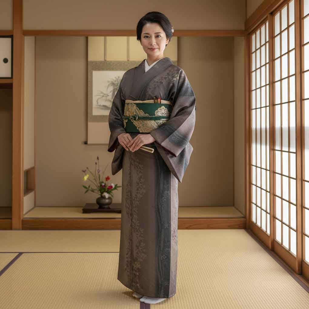  紬 身丈160 cm 裄64.5 前幅24 後幅30 袖丈49 袖幅33 レディース 袷 縦ぼかし 裄Mサイズ 秋冬春用 正絹 シルク ブラウン リメイク リユース リサイクル 呉服のきくや 紬 着物