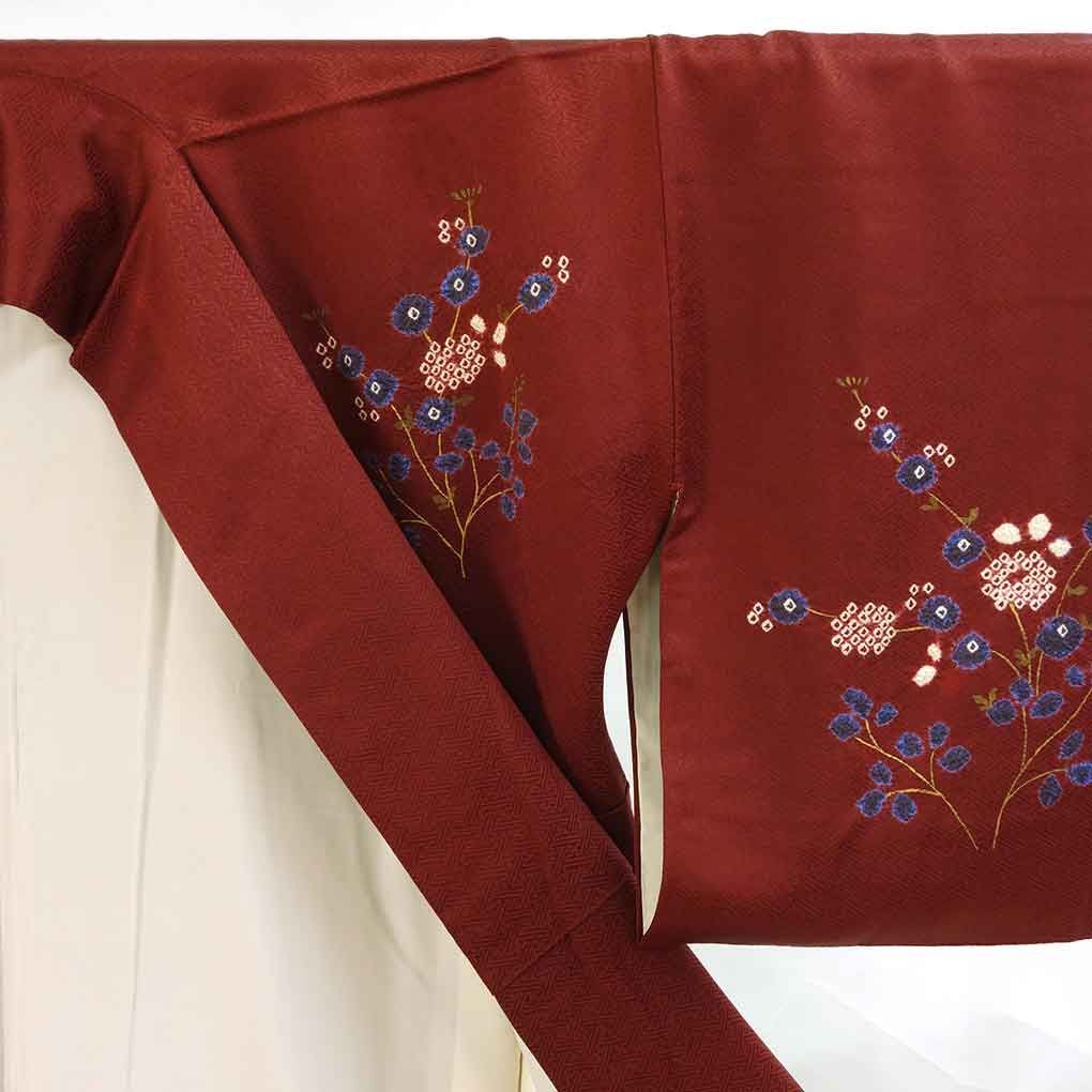 付下げ 刺繍 絞り 裄65.5 紗綾形の地模様 紋無し 訪問着 正絹 着物 MK