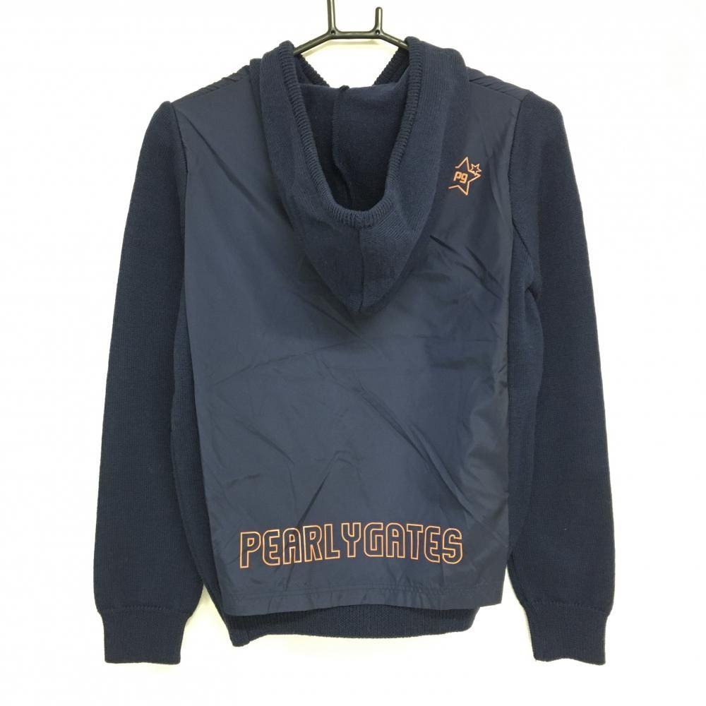 超 パーリーゲイツ フード付セーター ネイビー 異素材ベストレイヤード ウール100％ レディース 1 M ゴルフウェア PEARLY GATES