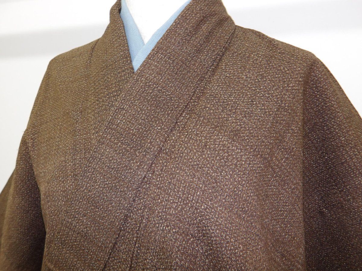 P40826 本場 結城縮 紬 袷 男物 k