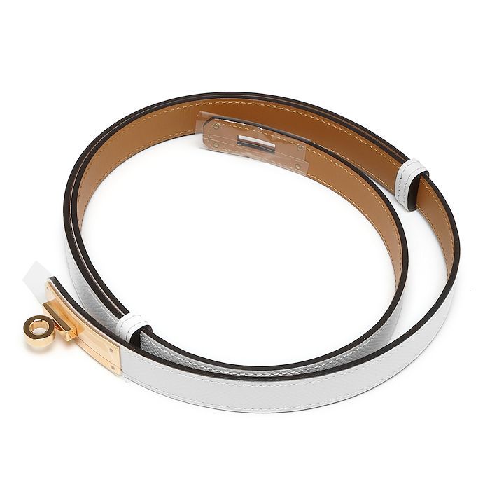 エルメス ベルト ケリー 18 ヴォーエプソン U刻印 ホワイト ピンクゴールドプレーテッド レディース HERMES