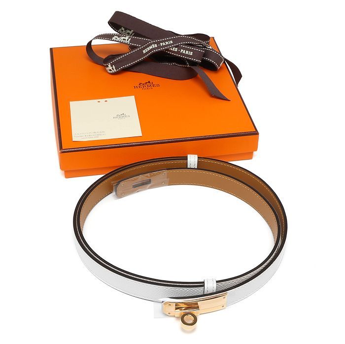 エルメス ベルト ケリー 18 ヴォーエプソン U刻印 ホワイト ピンクゴールドプレーテッド レディース HERMES