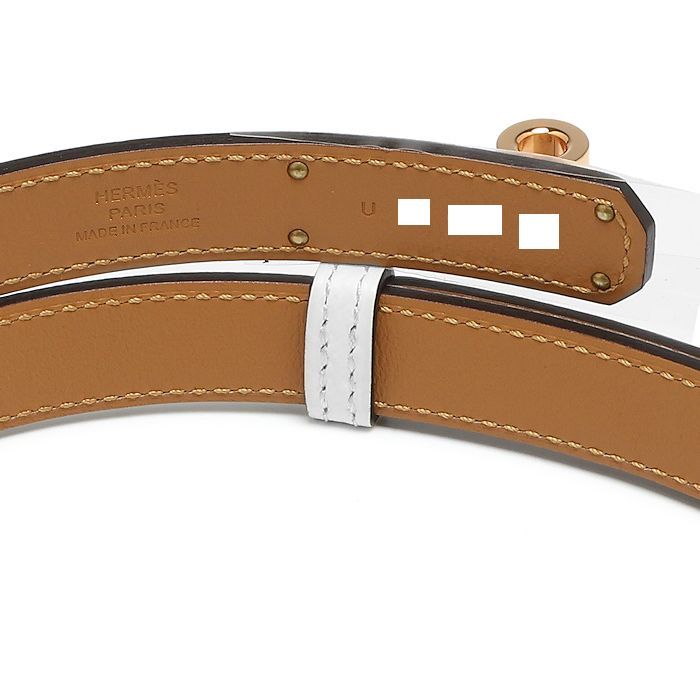  エルメス ベルト ケリー 18 ヴォーエプソン U刻印 ホワイト ピンクゴールドプレーテッド レディース HERMES ベルト 小物