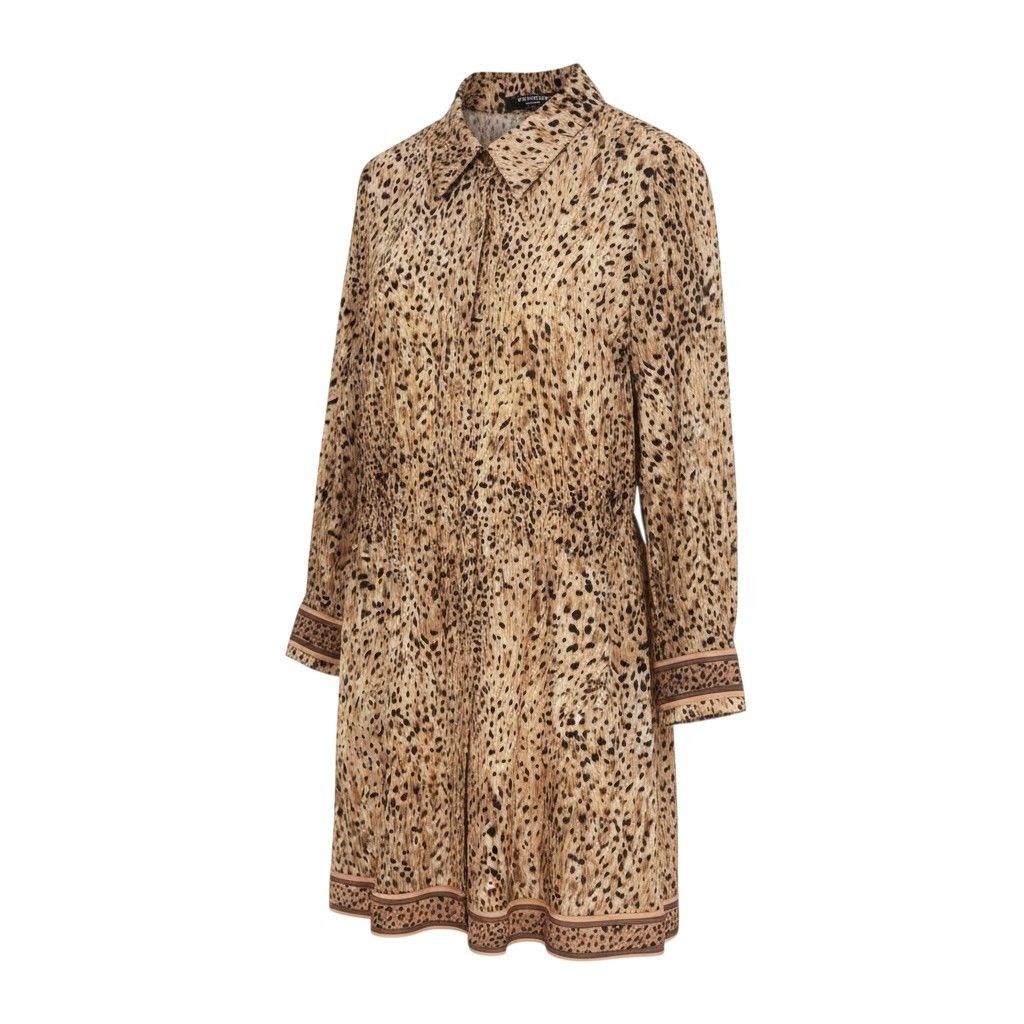 4k7 LEONARD FASHION レオナール 長袖シャツ チュニックワンピース カンカン素材 総柄 金ボタン レディース 女性用 L ベージュ系o07t