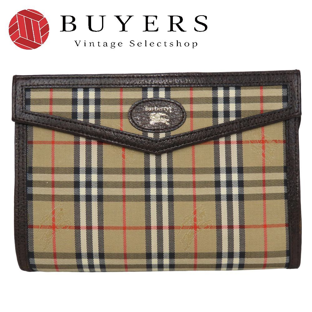 バーバリーズ ポーチ ノバチェック キャンバス レザー ベージュ ダークブラウン 小物入れ クラッチバッグ レディース 女性 Burberrys