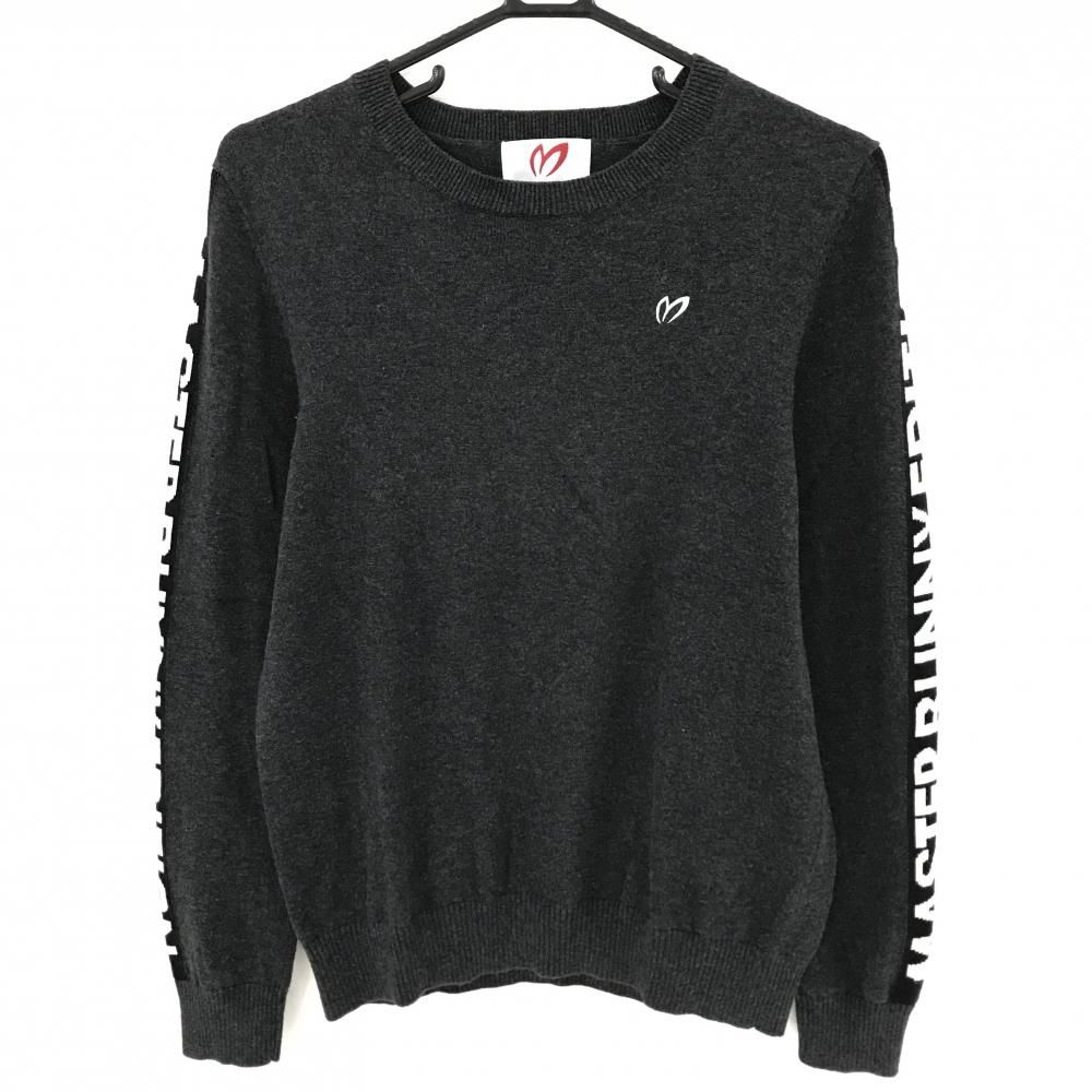 超 マスターバニー セーター グレー×白 袖ロゴ カシミヤ混 ニット レディース 2 L ゴルフウェア MASTER BUNNY EDITION