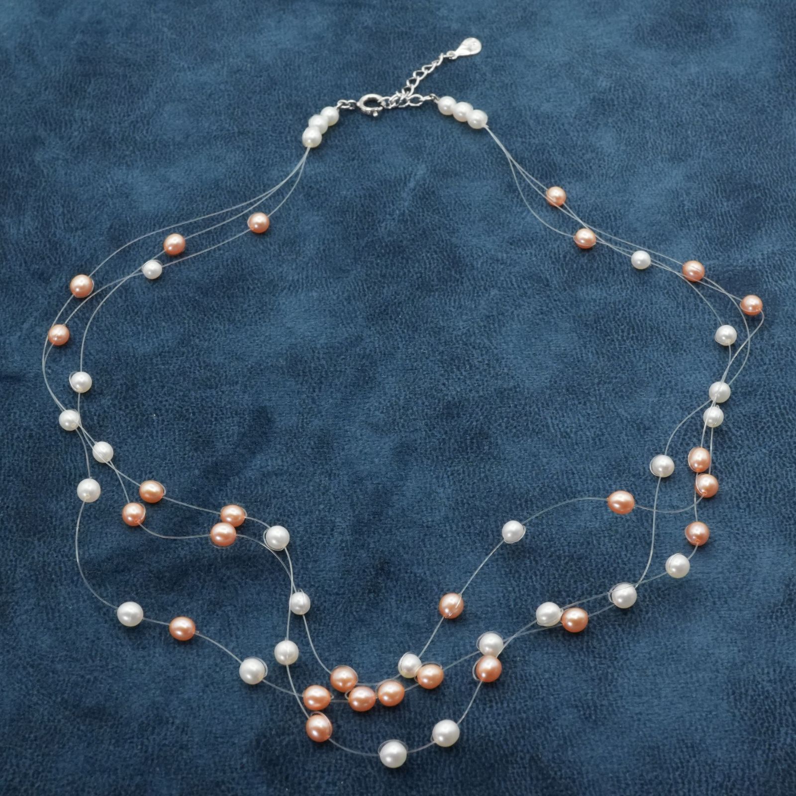 田崎真珠 3連 パール ワイヤー ネックレス 淡水真珠 24-2106