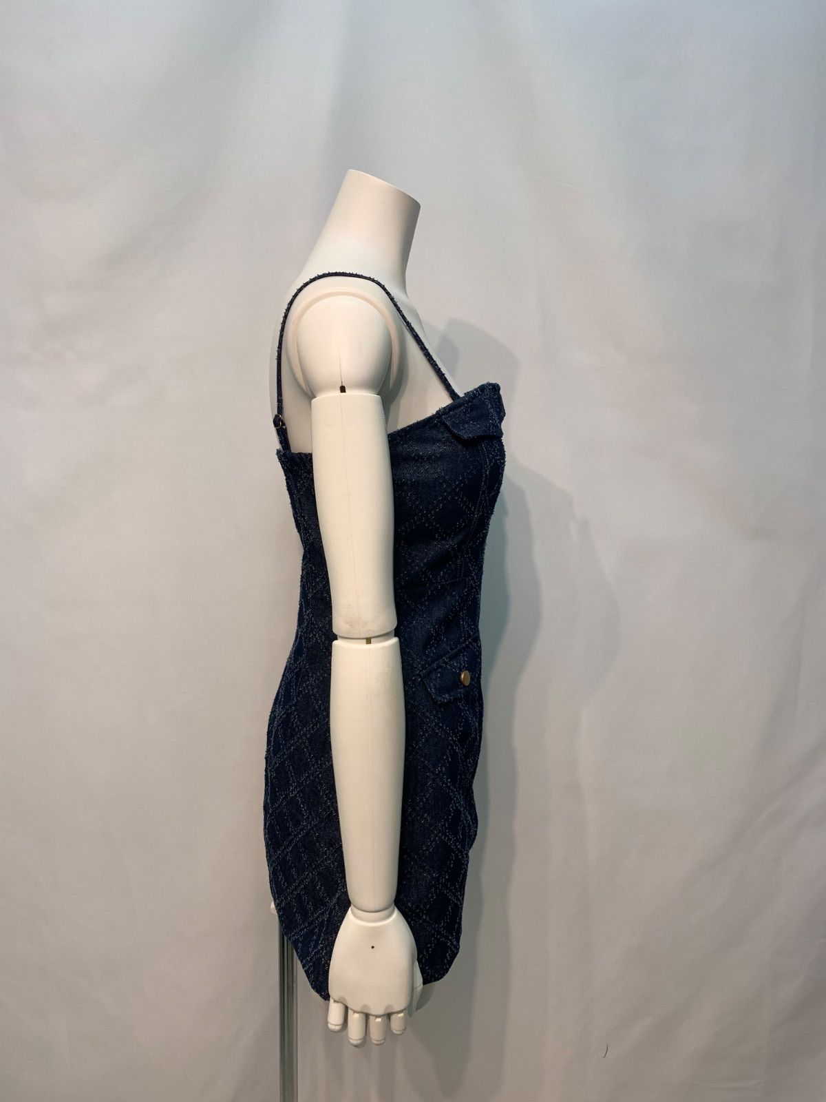 1757 ROBE de FLEURS Glossy ローブドフルール グロッシー キャバクラ ドレス デニム ジャガード タイト ミニ 2way フロントジップ キャバドレス S